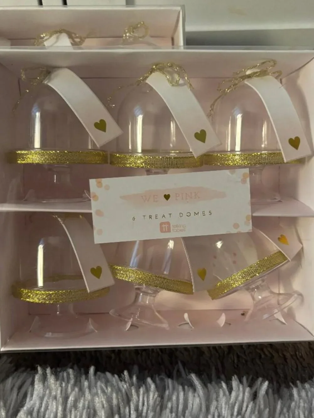We-Pink Petite Transparent Desserts Display Trays with Domed Lids Tags NIB 24